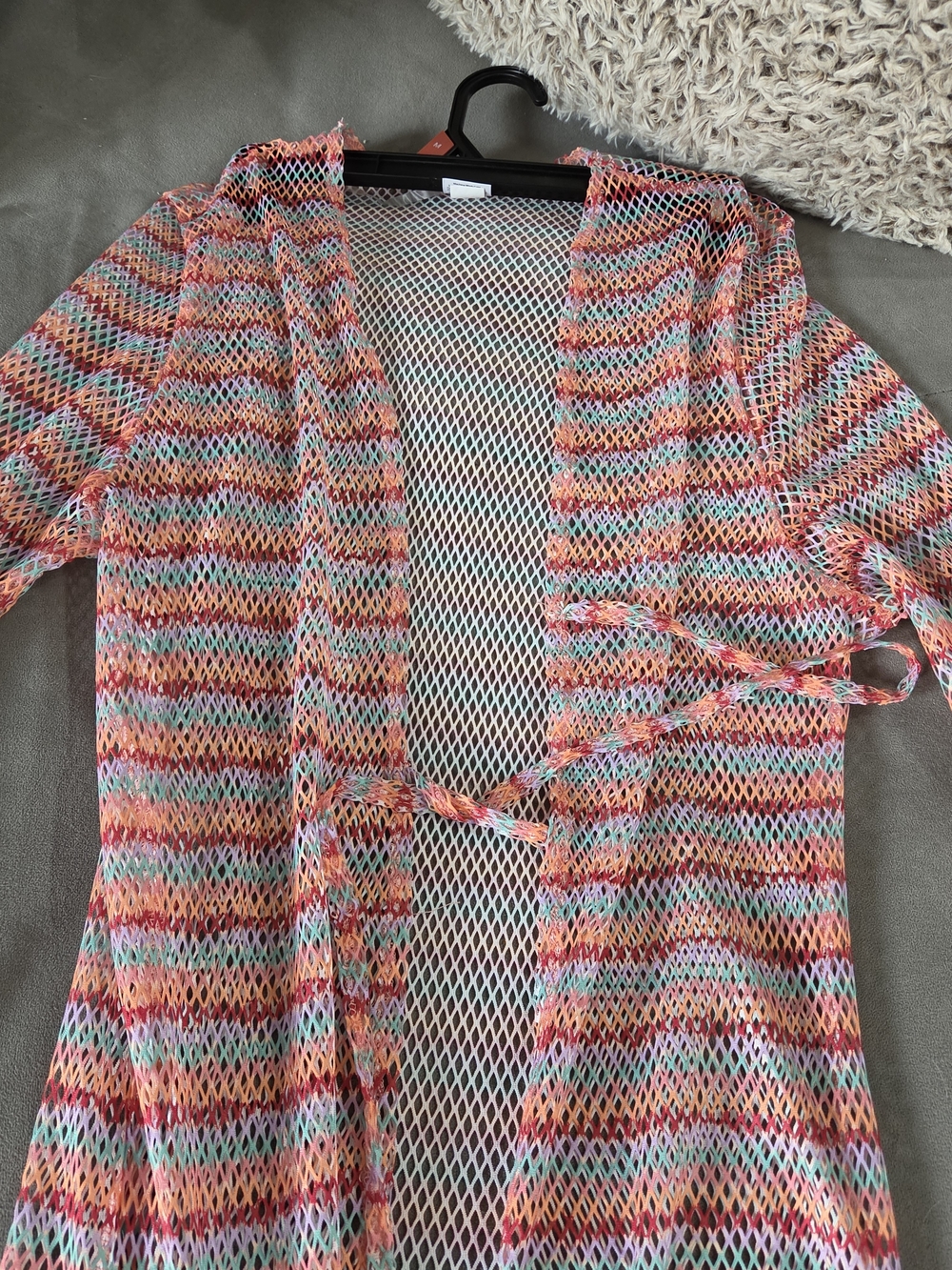 Multicolor Open-Knit Tie-Front Women’s Sweater